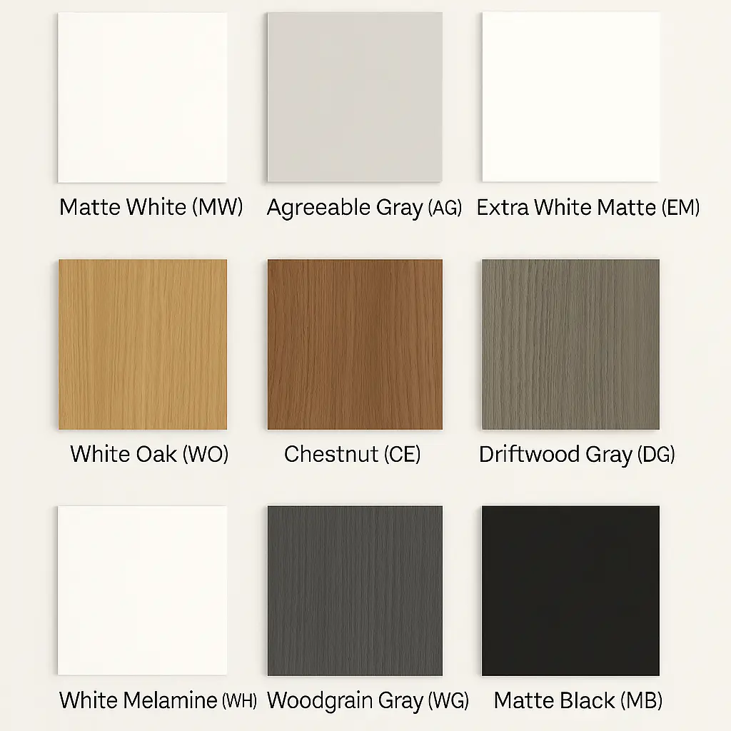 swatch board with colors available at the supplier