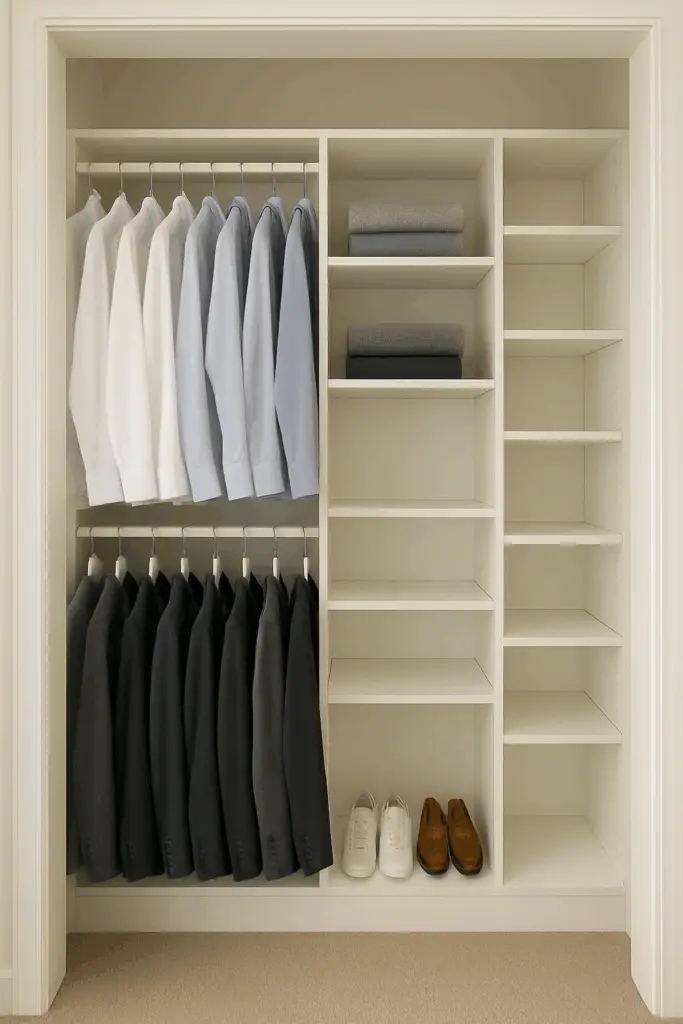 After photo showing double-hanging transformation in Bradford townhome closet