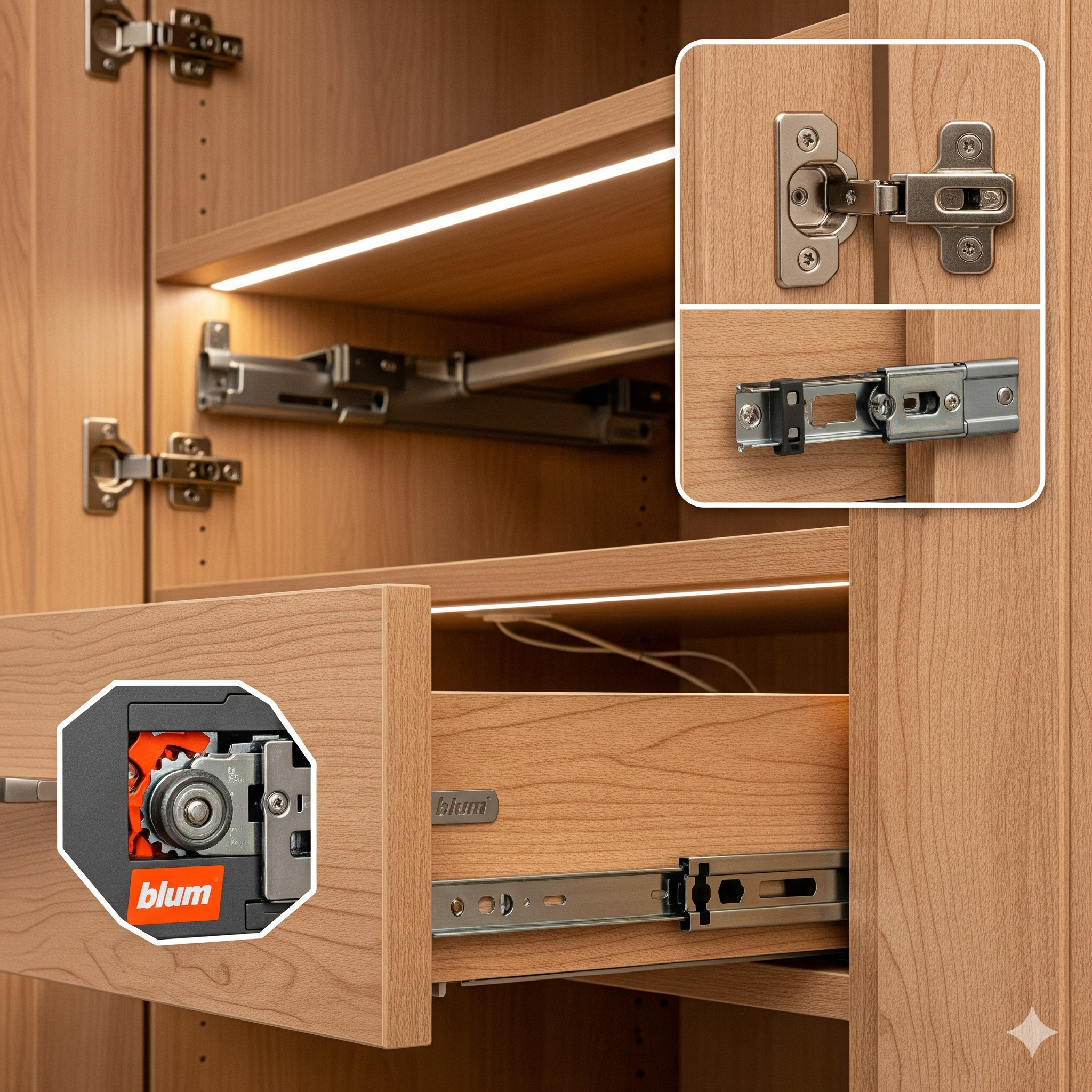 Premium RTA closet hardware and craftsmanship details showing quality custom storage solutions