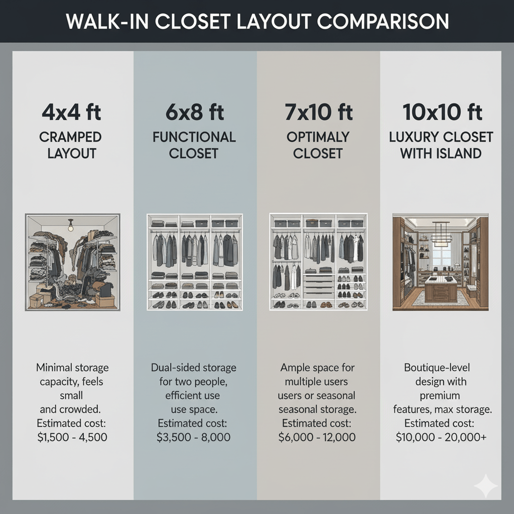Walk-in closet size comparison chart