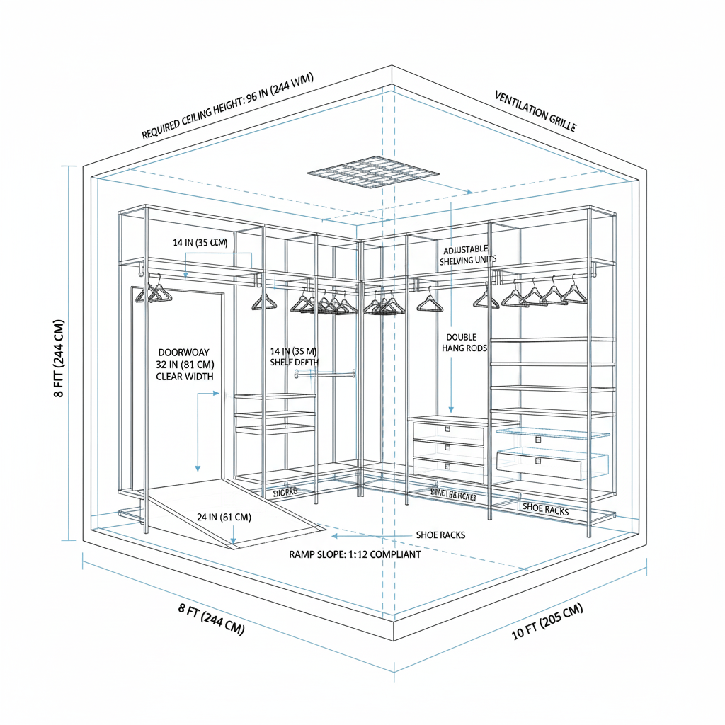 Detailed closet design blueprint layout