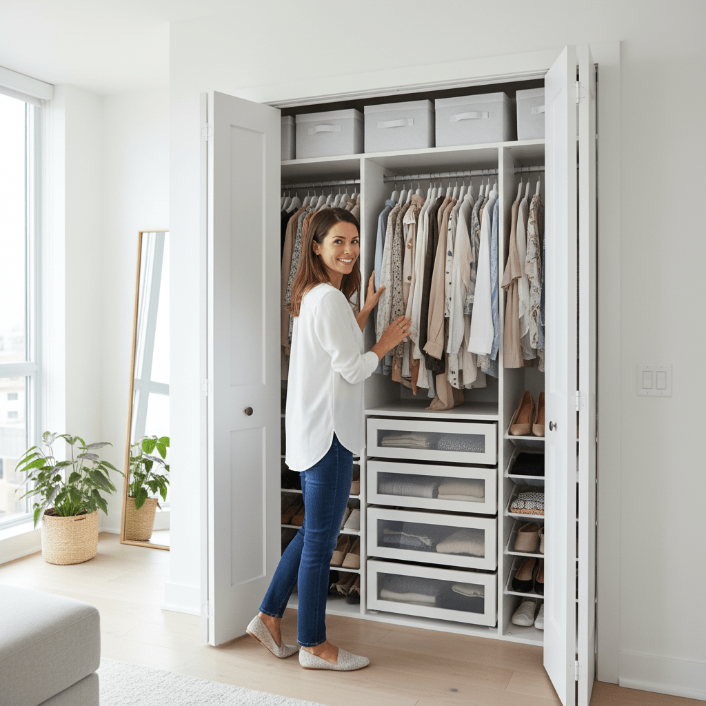 Markham condo professional using perfectly organized small closet with maximum storage efficiency by ArrangeWise