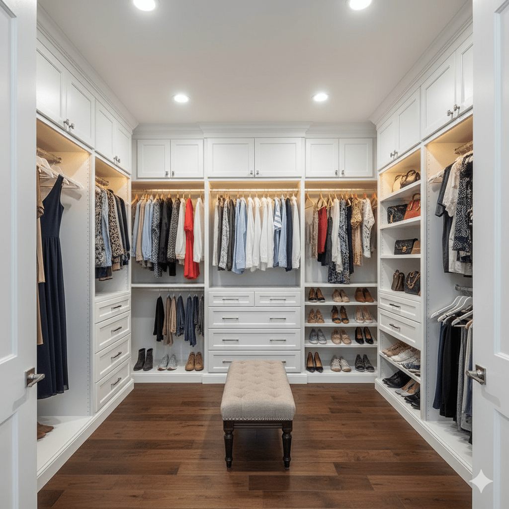A modern luxury walk-in closet in a new build home in Newmarket